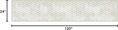 Phantoscope Washable Runner Rug 2'x10' Non-Slip, Modern Hallway Rugs for Entryway, Stair, Bedroom, Dining Room, Distressed Geometric Floral Pattern, Low-Pile Foldable Floor Carpet, Teal Floral/Beige