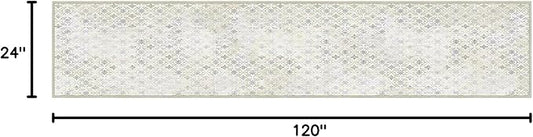 Phantoscope Washable Runner Rug 2'x10' Non-Slip, Modern Hallway Rugs for Entryway, Stair, Bedroom, Dining Room, Distressed Geometric Floral Pattern, Low-Pile Foldable Floor Carpet, Teal Floral/Beige