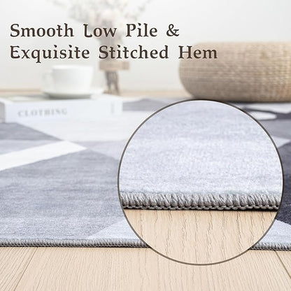 HOMFINE Washable Modern Area Rug - Geometric Style 4x6 Rugs for Living Room, Bedroom, Machine Washable Rug Soft Non Slip Non Shedding Area Rug - Grey, 4'x6'