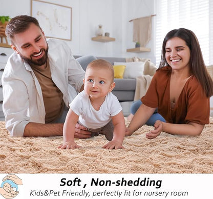 Beglad Fluffy Large Area Rugs 8x10 Feet, Modern Minimalist Style Shag Fuzzy Rugs, Non-Slip Indoor Carpet Soft Rugs for Kids Room, Bedroom & Living Room, Beige
