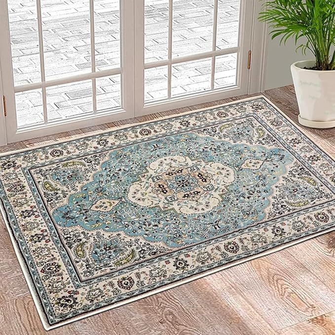 Boho Vintage Oriental Entry Rugs for Entrance Non-Slip Washable Tribal Small Area Rug,Ultra Soft Bohemian Floral Medallion Low-Pile Indoor Front Door Mat for Bedroom Kitchen Bathroom 24" x 36"