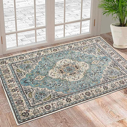 Boho Vintage Oriental Entry Rugs for Entrance Non-Slip Washable Tribal Small Area Rug,Ultra Soft Bohemian Floral Medallion Low-Pile Indoor Front Door Mat for Bedroom Kitchen Bathroom 16" x 24"