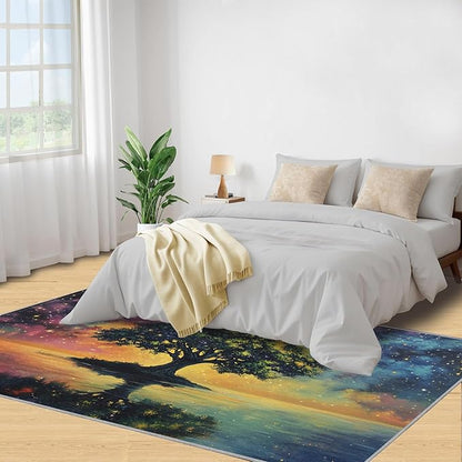 5x6 Tree of Life Rugs for Office - Galaxy Tree Living Room Carpet, Dreamlike Starry Sky Bedroom Area Rug Kids Low Pile Rug for Indoor Outdoor Hardwood Floors Home Decor