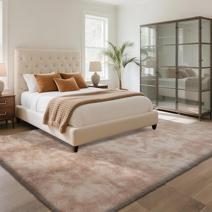 Fluffy Rug Shaggy Area Rug, Mottling Beige 5x8 Area Rugs for Bedroom, Small Bedside Rug, Soft Fluffy Shaggy Entryway Throw Rugs for Living Room Bedroom Kids Room Home Decor