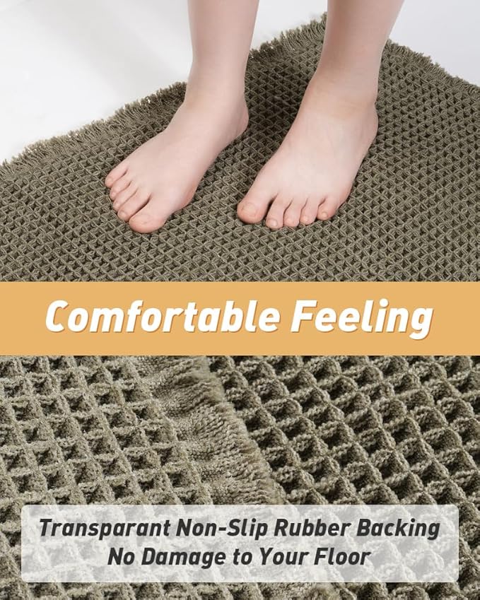 Upgraded Christmas Waffle Runner Rug Super Absorbent Non Slip Bath Mats for Bathroom Floor Washable Bathroom Runner Rug with Tassels, Ideal for Hallway Bedroom Laundry Room, Green, 2' x 6'(24" x 72")