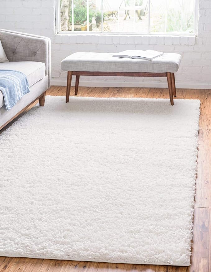 Unique Loom Davos Shag Collection Area Rug - Solid (5' 3" x 8' Rectangle, White/ Ivory)
