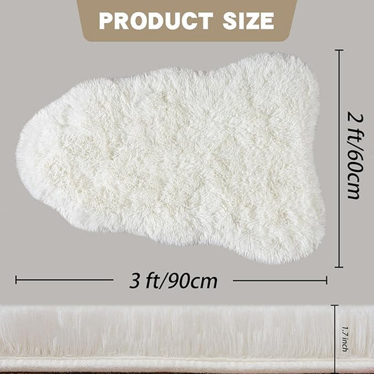 Small Rugs for Bedroom, Cream White Fluffy Shag Rug, 2x3 Ft Small Throw Rug, Soft Fuzzy Shaggy Bedside Rug for Indoor Home Decor Aesthetic