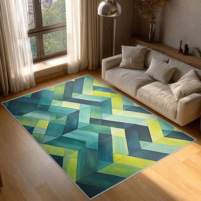8x10 Geometric Zigzag Rugs for Bedroom Decor, Washable Green Chevron Pattern Area Rug, Living Room Home Decoration, Non Slip Soft Thin, Modern Abstract Geometry Decor Large Carpet PF-P 49