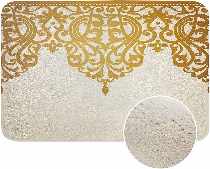 Floral Border Bath Rugs Microfiber Bathroom Mat Soft Plush Shaggy Shower Mat for Bathroom Fluffy Comfortable Water Absorbent Carpet Non-Slip Machine Washable 16"X24"