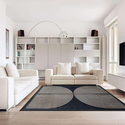 Modern Rainbow Area Rug 3x5 Black Soft Non-Skid Washable Indoor Outdoor Rug, Abstract Living Room Bedroom Carpet for Home Office Patio