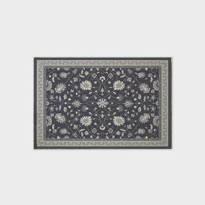 EVERGRACE Area Rugs for Entryway 2x3, Boho Floral Faux Wool Indoor Outdoor Small Rugs, Washable Rugs for Bedroom Bathroom Laundry Doormat, Low Pile Floor Mat Carpet for Home Decor, Ebony Black