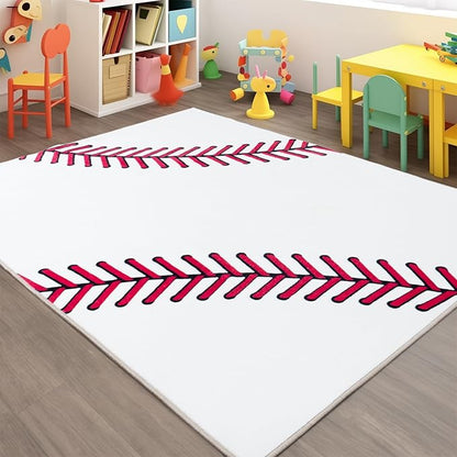 Baseball Soft Area Rug, Cute Bedside Shag Rug for Kids Toddlers Teens, Baseballs Lovers Room Decor Indoor Carpet for Kids Room Bedroom Living Room, Nursery, Machine Washable 6x9 FT