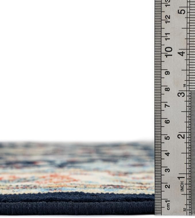 Unique Loom Sialk Hill Collection Area Rug - Washington (2' 11" x 16' 5" Runner Navy Blue/Cream)