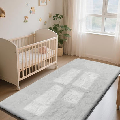 Soft Runner Rugs for Bedroom, White 2x8 Runners for Hallways Fluffy Rug Area Rug, Bedside Rug for Living Room Bedroom Kids Room Home Decor