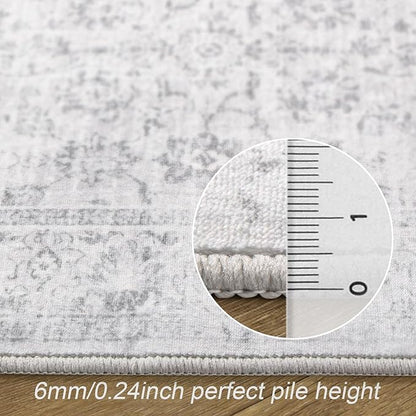 LIVEBOX 2x6 Washable Runner Rug - Kitchen Rug Runner Entryway Rugs, Low-Pile Vintage Grey Rugs for Bedroom, Non-Skid Soft Carpet for Bathroom Hallway