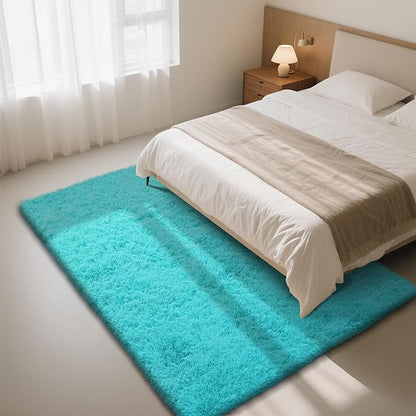Teal Blue Rug Fluffy Rug, 6x9 Teal Area Rugs for Living Room, Soft Cute Baby Play Mat, Teal Rugs for Bedroom, Nursery, Preppy Dorm, Plush Aesthetic