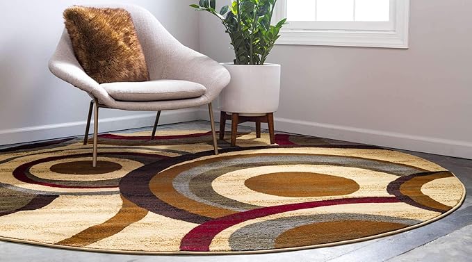 Unique Loom Barista Collection Area Rug - Kona (4' 1" Round, Beige/ Black)