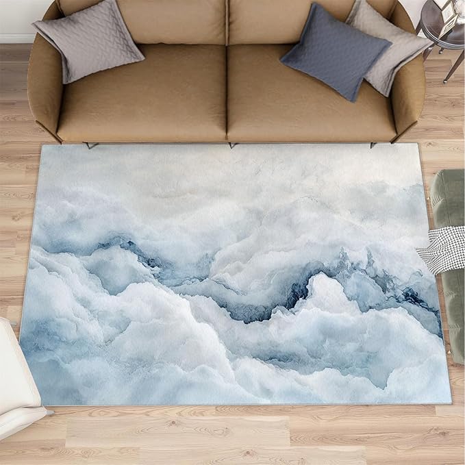 Modern Simple Art Rugs for Bedroom - 6x8 Area Rug - 3D Cloud Marble Rugs for Living Room, Abstract Mist Marble Rug, Washable Home Decor Carpet
