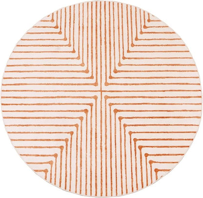 GLN Rugs Contemporary Collection - Machine Washable Area Rug, Contemporary Washable, Non Slip, Low Pile Chenille Rug, Living Room, Bedroom, Kitchen Rug (5'3" Round Orange Beige)