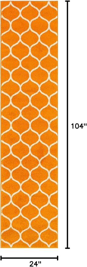 Rugs.com Lattice Frieze Collection Rug – 2' x 8' 8 Runner Orange Medium Rug Perfect for Living Rooms, Large Dining Rooms, Open Floorplans