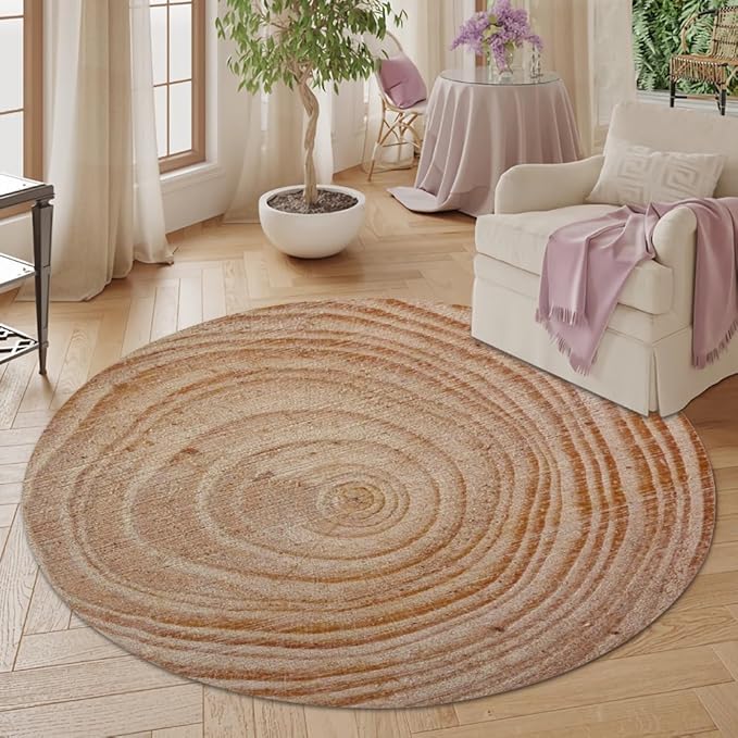 Tree Stump Growth Rings Washable Round Rugs Wood Color Texture Circle Rugs for Living Room Entryway Round Area Rug Soft Non Slip Nursery Carpet for Bedroom Dining Coffee Table 3ft