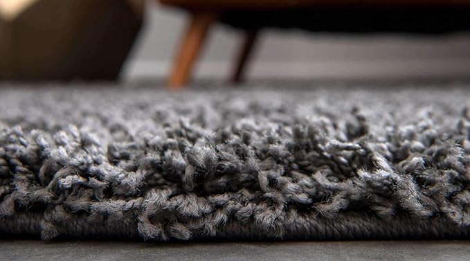 Unique Loom Solid Shag Collection Area Rug (12' 4" Round, Graphite Gray)