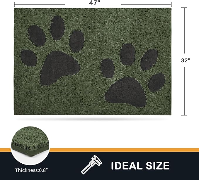 PURRUGS Dirt Trapping Door Mat 32" x 47", Non-Skid/Slip Machine Washable Microfiber Entryway Rug, Dog Doormat, Super Absorbent Welcome Mat for Muddy Wet Shoes and Paws, Green