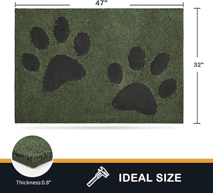 PURRUGS Dirt Trapping Door Mat 32" x 47", Non-Skid/Slip Machine Washable Microfiber Entryway Rug, Dog Doormat, Super Absorbent Welcome Mat for Muddy Wet Shoes and Paws, Green
