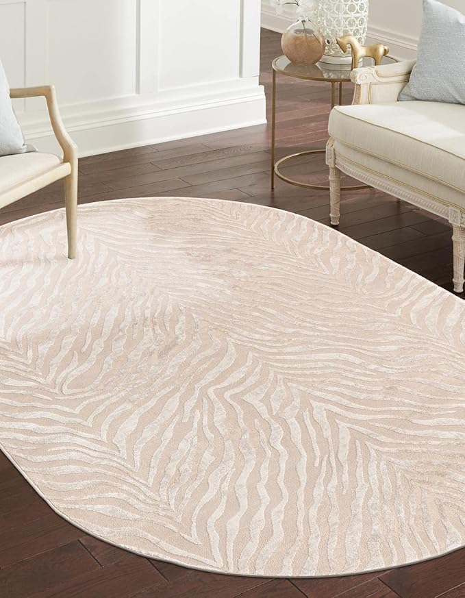 Unique Loom Finsbury Collection Area Rug - Meghan (5' 3" x 8' Oval, Ivory Beige)