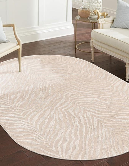 Unique Loom Finsbury Collection Area Rug - Meghan (5' 3" x 8' Oval, Ivory Beige)