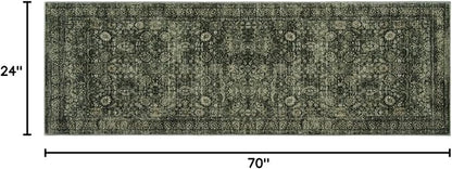 Morebes 2x6 Vintage Washable Dark Green Kitchen Runner Rug Non Slip, Boho Runners for Hallways, Non Shedding Soft Indoor Floor Throw Carpet for Laundry Living Room Bathroom Bedroom