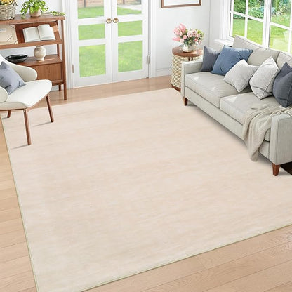 RUGSREAL Washable Contemporary Area Rug Low-Pile Solid Modern Area Rug Non-Slip Stain Resistant Home Office Solid Rug for Living Room Bedroom Kids Room, 5' x 7' Ivory Beige