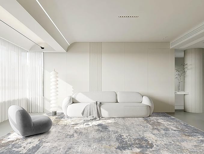 7x10 Area Rug Living Room Rugs - Washable Neutral Modern Abstract Soft Thin Large Rug Indoor Floor No Slip Rug Carpet for Bedroom Under Dining Table Home Office Decor - Blue Grey