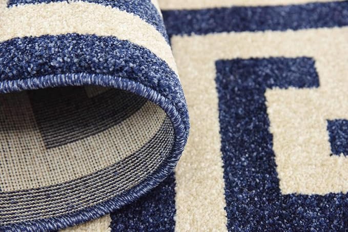 Unique Loom Athens Collection Classic Geometric Modern Border Design Area Rug (3' 3 x 5' 3 Rectangular, Navy Blue/ Beige)