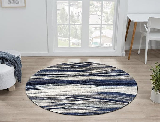 Keen Home Design Area Rugs - 5ft Round Non-Shedding, Abstract Rugs for Kitchen, Living Room, Bedroom, Dining Room, Entryway - Size: 5'3" Round, Multi
