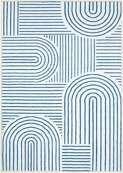Lahome Abstract Washable Area Rugs 5x7, Soft Blue Rugs for Living Room Ultra-Thin Non-Shedding Bedroom Rug, Modern Throw Rug Large Carpet for Dining Room Classroom Office(5'x7',Blue/White)