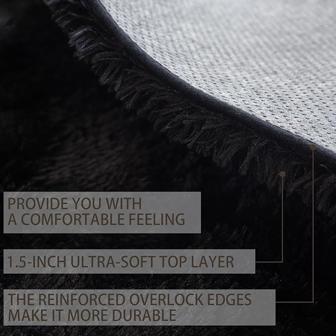 6x9 Area Rugs for Living Room Bedroom, Soft Fluffy Shaggy Bedside Rug, Indoor Floor Carpet for Kids Playroom, Dorms, Nursery Rooms, Home Decor (Black 6'x9')