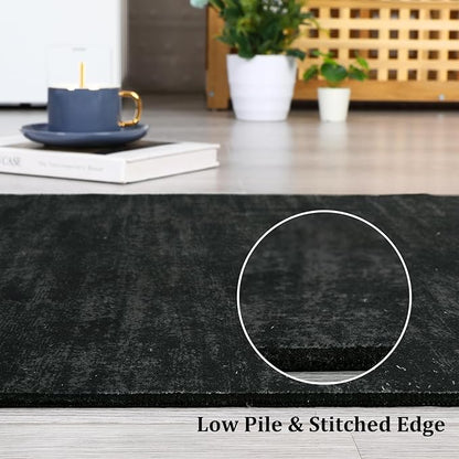 RUGSREAL Solid Kitchen Runner Rug, 2x8, Black, Contemporary, Machine Washable, Modern