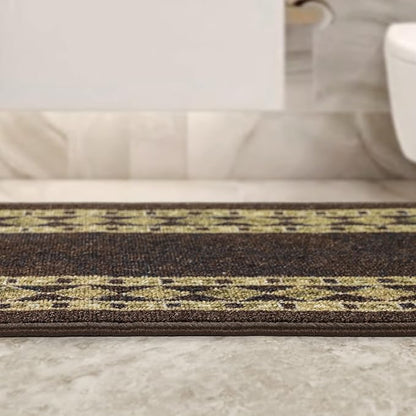 Antep Rugs Alfombras Modern Bordered 2pc Non-Skid (Non-Slip) Low Profile Pile Rubber Backing Indoor Kitchen Runner Rugs (Brown Beige, 2pc Set)