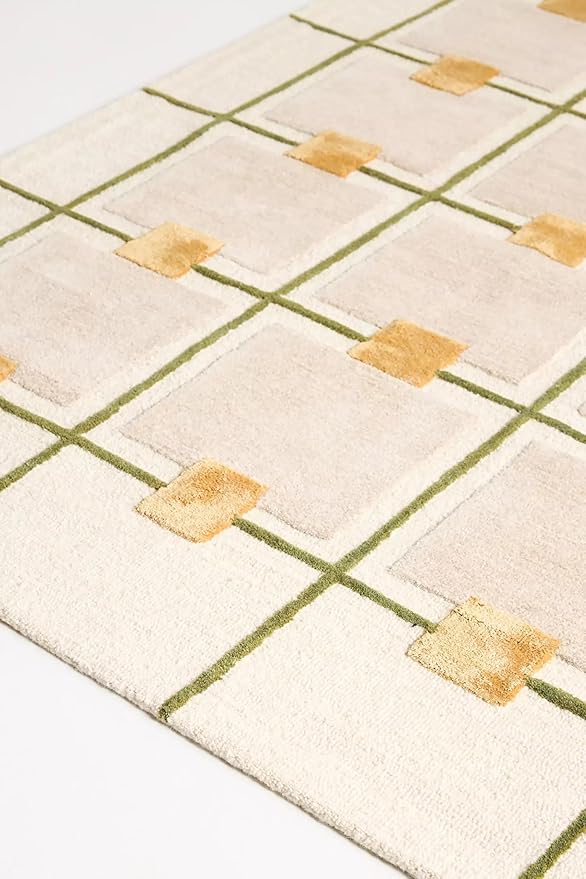 Greer Hand-Tufted Wool Rug - Elegant Taupe and Olive Geometric Pattern for Sophisticated Home Decor (6x8 Ft)