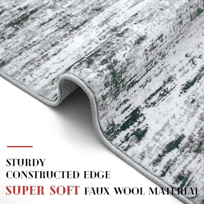 Modern Abstract Runner Rug 2.6x14, Black Grey White Washable Long Kitchen Runner Non-Slip Soft Hallway Rug Runner Thin Print Faux Wool Carpet for Entryway Bedroom Laundry Room Indoor Home Decor