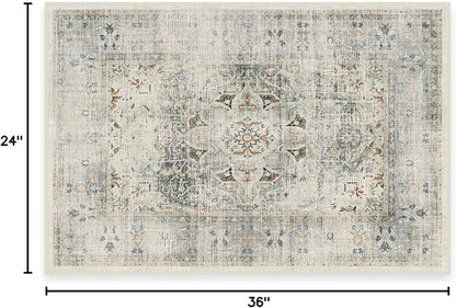 RUGGABLE Washable Vintage Area Rug – Sarrah Sage 2x3, Stain-Resistant, Non-Slip – Small Machine Washable Rugs for Living Room, Bedroom, Hallway, Entryway & Bathroom–with Cushioned Pad