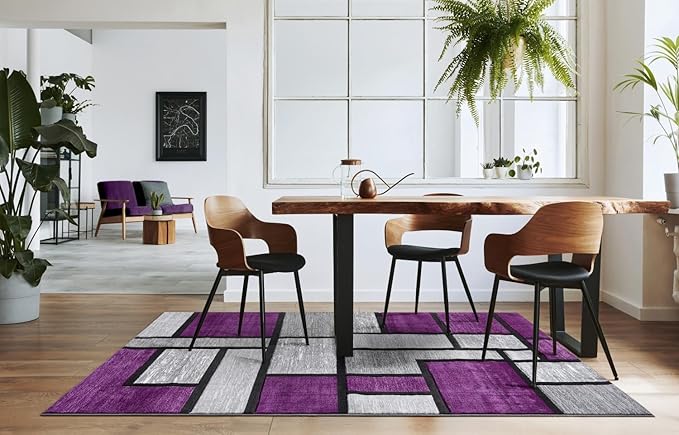 Geometric Area Rug - Decorative Home & Office Rug - Indoor Carpet for Living Room, Bedroom, Family or Dining Room - Non-Fading Polyester Material, Stain-Proof - Made in Turkey - Purple 5 x 7 ft