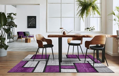 Geometric Area Rug - Decorative Home & Office Rug - Indoor Carpet for Living Room, Bedroom, Family or Dining Room - Non-Fading Polyester Material, Stain-Proof - Made in Turkey - Purple, 8 x 10