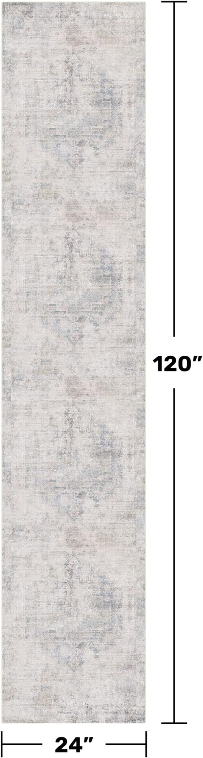 Non Slip 10ft Long Hallway Runner Rug - Blue and Gray 2 x 10 Runner Rug, Washable & Waterproof 2x10 Kitchen Floor Mat - Modern Abstract Design Décor