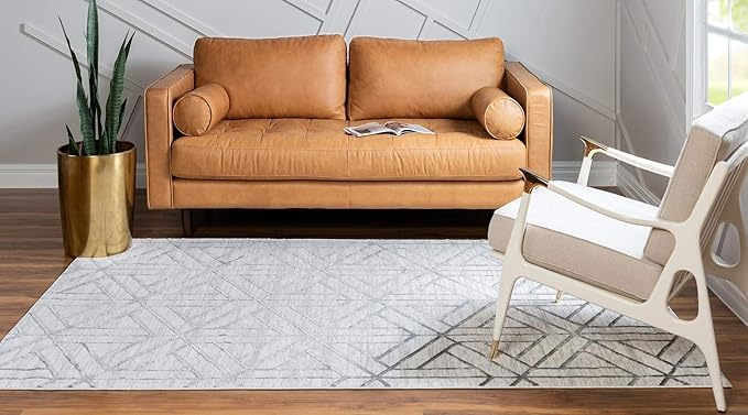 Rugs.com Lattice Trellis Collection Rug – 9' x 12' White Low-Pile Rug Perfect for Living Rooms, Large Dining Rooms, Open Floorplans