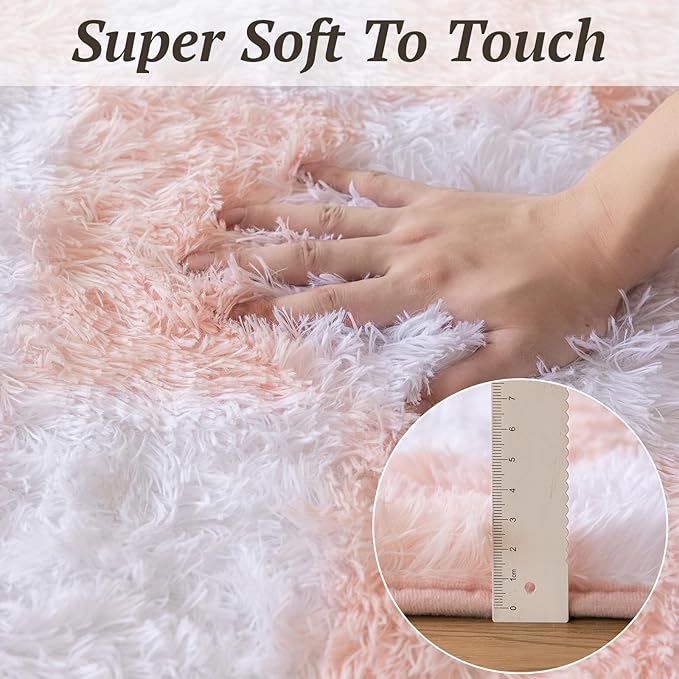 5x7 Area Rugs for Living Room Bedroom, Soft Fluffy Shaggy Bedside Rug, Indoor Floor Carpet for Kids Playroom, Dorms, Nursery Rooms, Home Decor (Pink & White 5'x7')