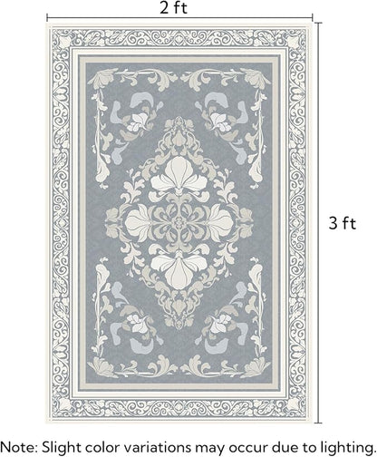 SOULFUL Medium Pile 2x3 Entryway Rug - Soft Foot Feel Small Area Rug - Greige Boho Floral - Washable Non-Slip - Perfect for Hallway Kitchen Bedroom Bathroom Indoor Entrance