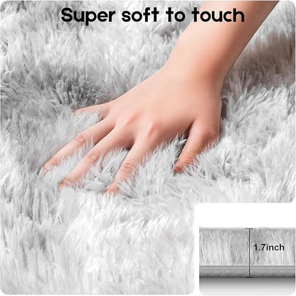 6x9 Tie-Dyed Grey Rugs for Living Room Bedroom, Fluffy Large Area Rug Soft Shag Non-Slip Carpet for Kids Boys and Girls Room Dorm Home Decor (6ft x 9ft)