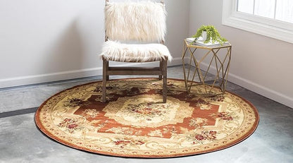 Rugs.com Chateau Collection Rug – 8 Ft Round Brick Red Medium Rug Perfect for Kitchens, Dining Rooms